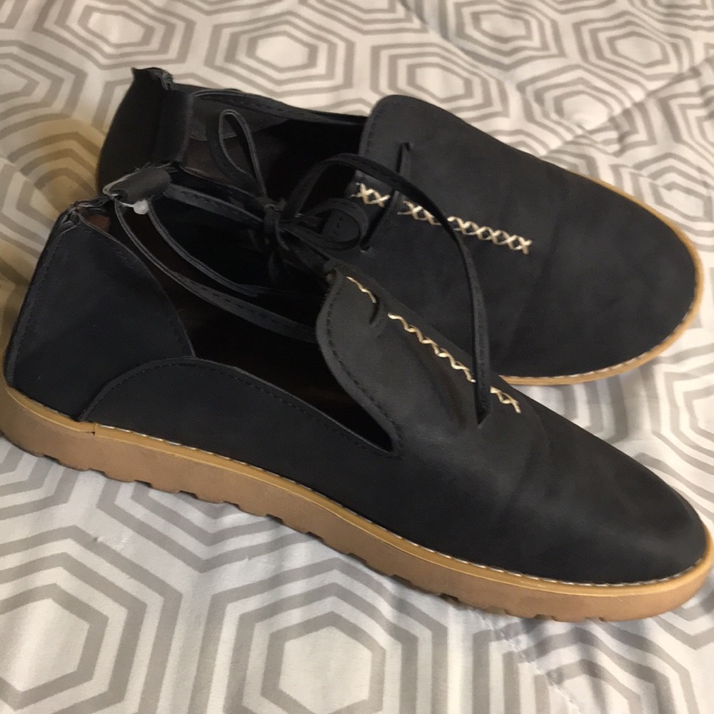 Keschser slip on tie espadrilles black sz 8 1/2